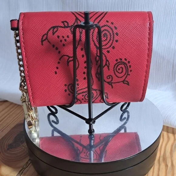 Hand Painted Red Patterned Women's Mini Wallet Coin Purse - Picture 9 of 9